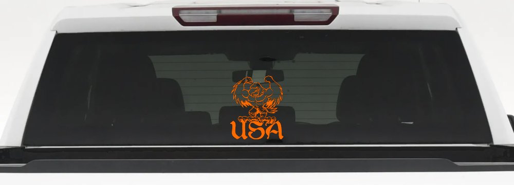 USA Muscle Bald Eagle Military Car or Truck Window Decal Sticker (Orange)