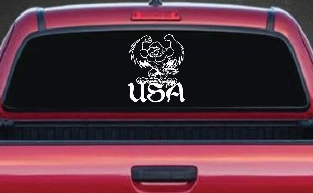 USA Muscle Bald Eagle Military Car or Truck Window Decal Sticker (White)