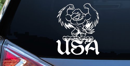 USA Muscle Bald Eagle Vinyl Decal for Car Truck Window Patriotic Sticker (White)