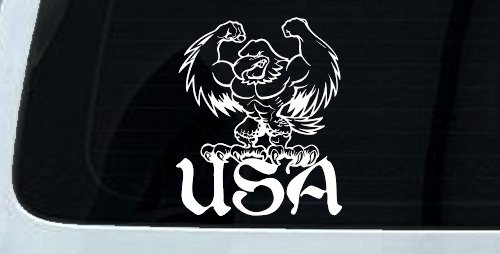 USA Muscle Bald Eagle Military Car or Truck Window Decal Sticker (White)