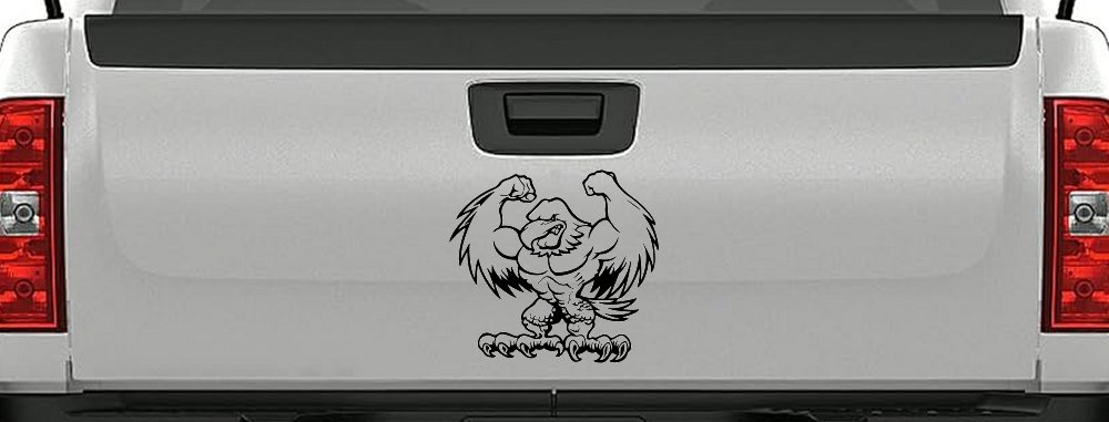 Muscular Bald Eagle Car or Truck Window Decal Sticker (Black)