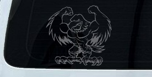 Muscular Bald Eagle Car or Truck Window Decal Sticker (Silver)
