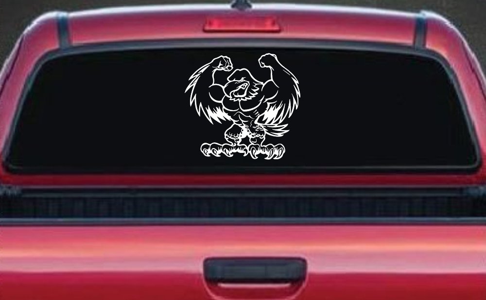 Muscular Bald Eagle Car or Truck Window Decal Sticker (White)