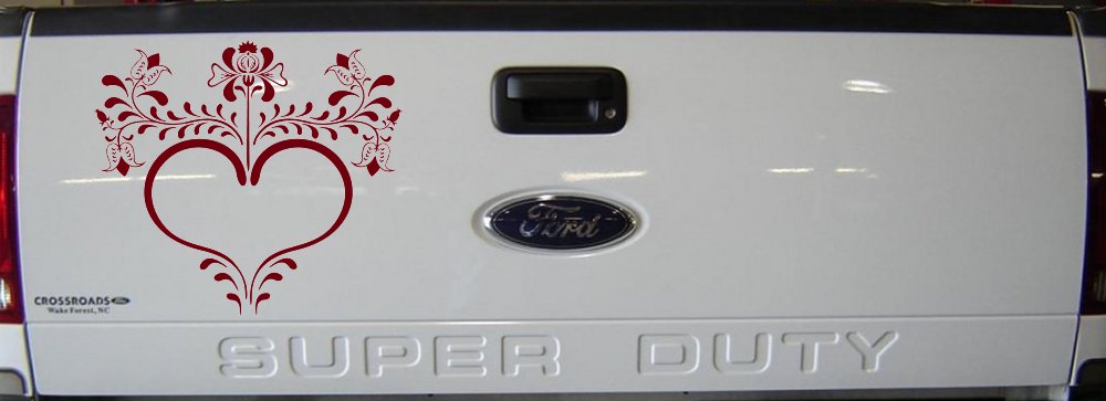 Heart with Flower Vines Car or Truck Window Decal Sticker (Burgundy)