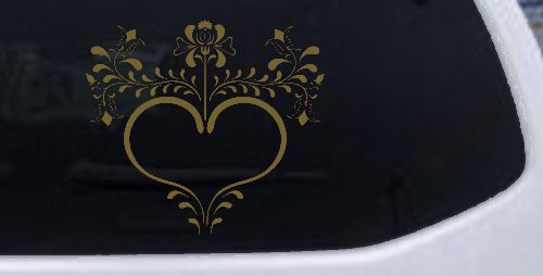 Heart with Flower Vines Car or Truck Window Decal Sticker (Gold)