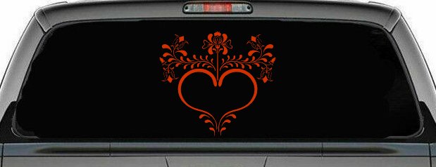 Heart with Flower Vines Car or Truck Window Decal Sticker (Orange Red)