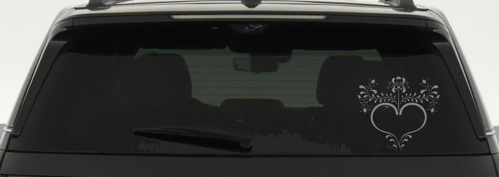 Heart with Flower Vines Car or Truck Window Decal Sticker (Telegrey)