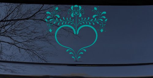 Heart with Flower Vines Car or Truck Window Decal Sticker (Turquoise)