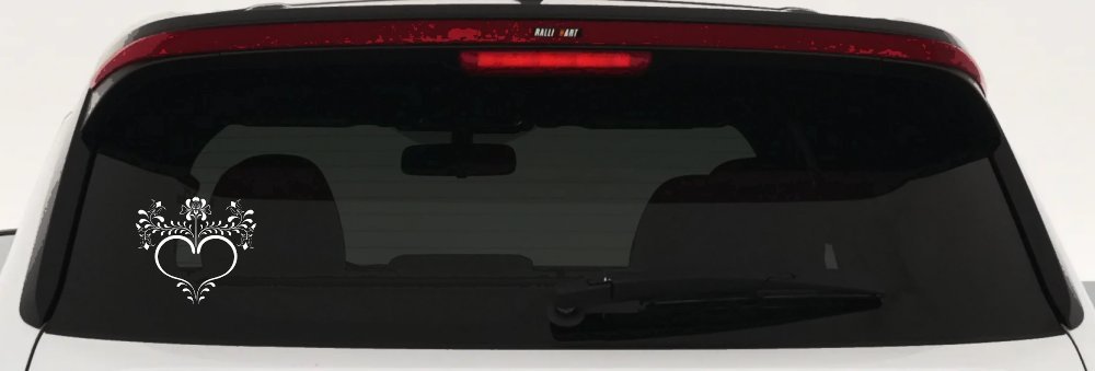 Sweet Heart Flower Vine Decal Vehicle Window Sticker Decor (White)