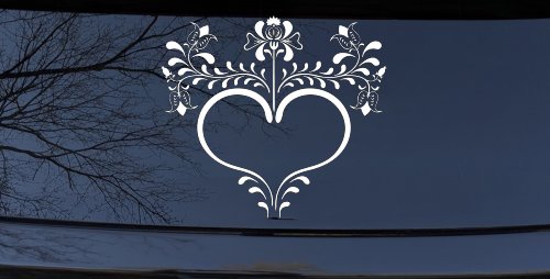 Heart with Flower Vines Car or Truck Window Decal Sticker (White)