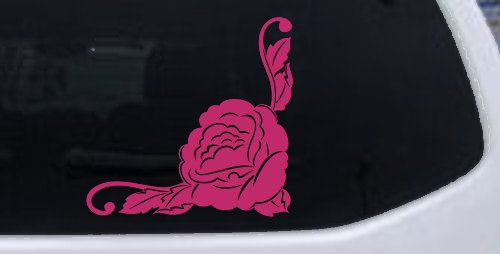 Rose Inside Corner Flowers And Vines Car or Truck Window Decal Sticker (Hot Pink)