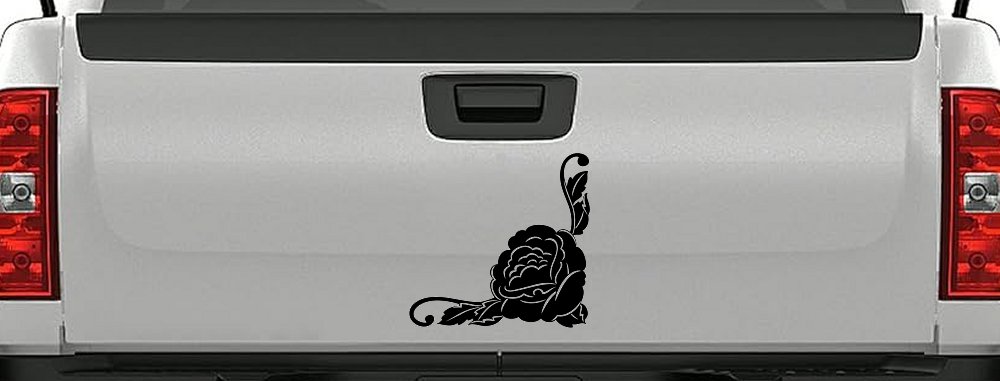 Rose Inside Corner Flowers And Vines Car or Truck Window Decal Sticker (Matte Black)