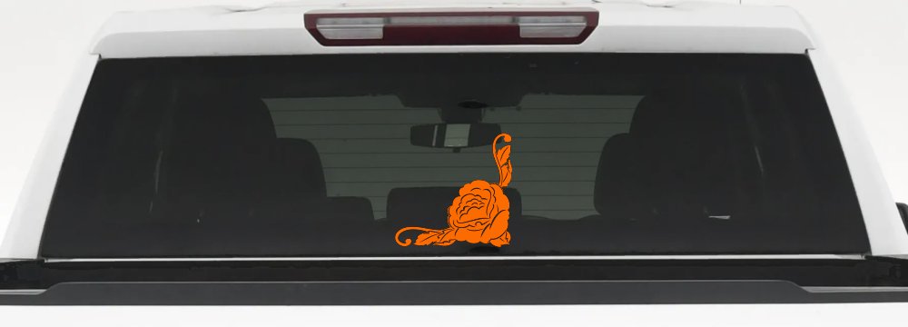 Rose Inside Corner Flowers And Vines Car or Truck Window Decal Sticker (Orange)