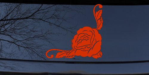 Rose Inside Corner Flowers And Vines Car or Truck Window Decal Sticker (Orange Red)