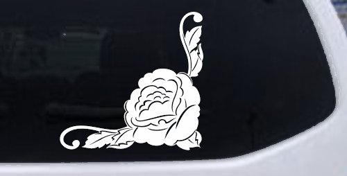 Rose Flower Vine Car Decal Sticker - Window & Truck Vinyl Art (White)