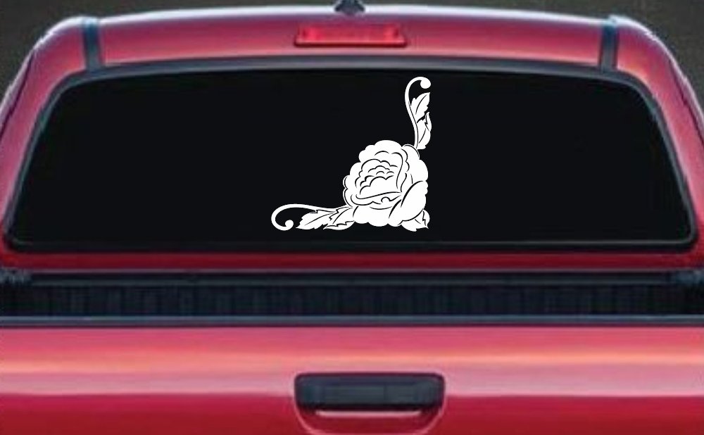 Rose Inside Corner Flowers And Vines Car or Truck Window Decal Sticker (White)