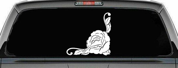 Rose Inside Corner Flowers And Vines Car or Truck Window Decal Sticker (White)