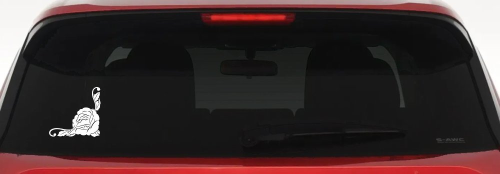 Rose Flower Vine Car Decal Sticker - Window & Truck Vinyl Art (White)