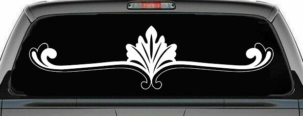 Wide Ornamental Accent Car or Truck Window Decal Sticker (White)