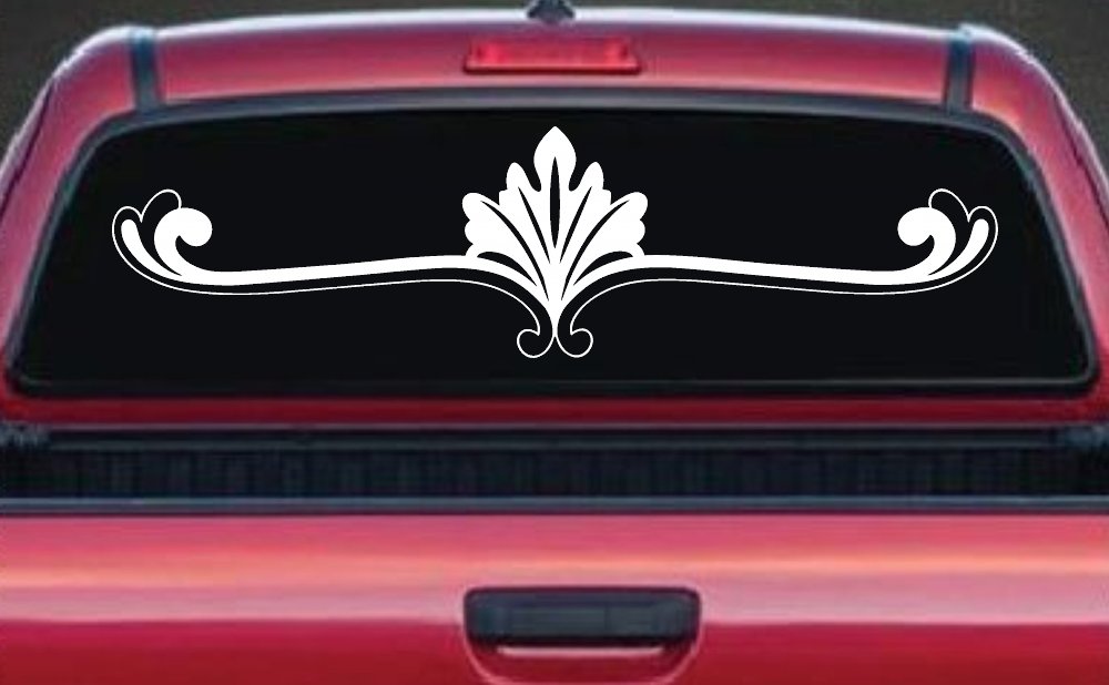 Wide Ornamental Accent Car or Truck Window Decal Sticker (White)
