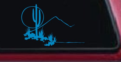 Western Desert Cactus Moon Scene Car or Truck Window Decal Sticker (Blue)