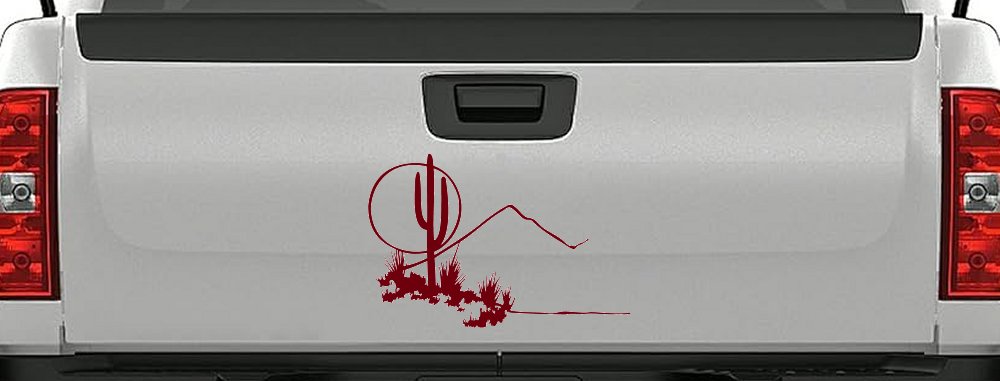 Western Desert Cactus Moon Scene Car or Truck Window Decal Sticker (Burgundy)