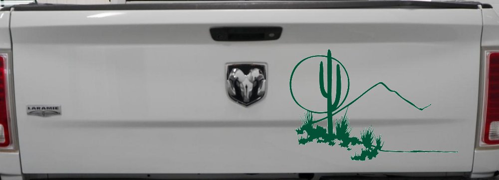 Western Desert Cactus Moon Scene Car or Truck Window Decal Sticker (Dark Green)