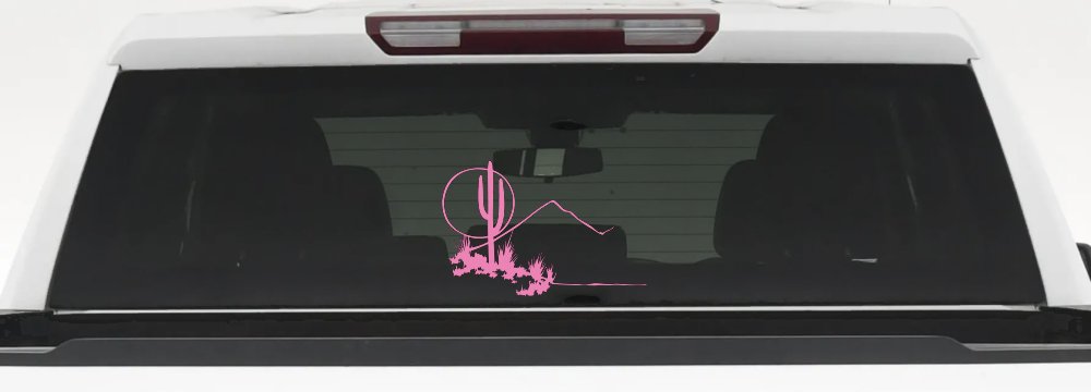 Western Desert Cactus Moon Scene Car or Truck Window Decal Sticker (Pink)