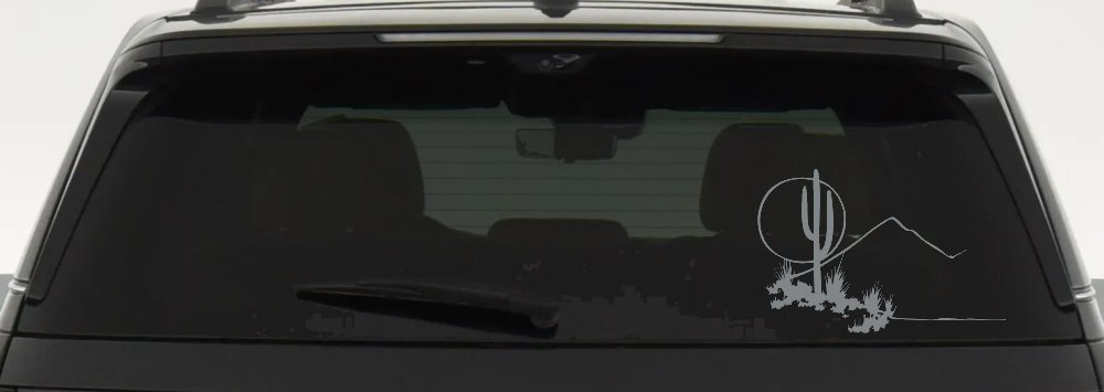 Western Desert Cactus Moon Scene Car or Truck Window Decal Sticker (Telegrey)