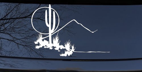 Western Desert Cactus Moon Car Truck Window Vinyl Decal Sticker Art (White)