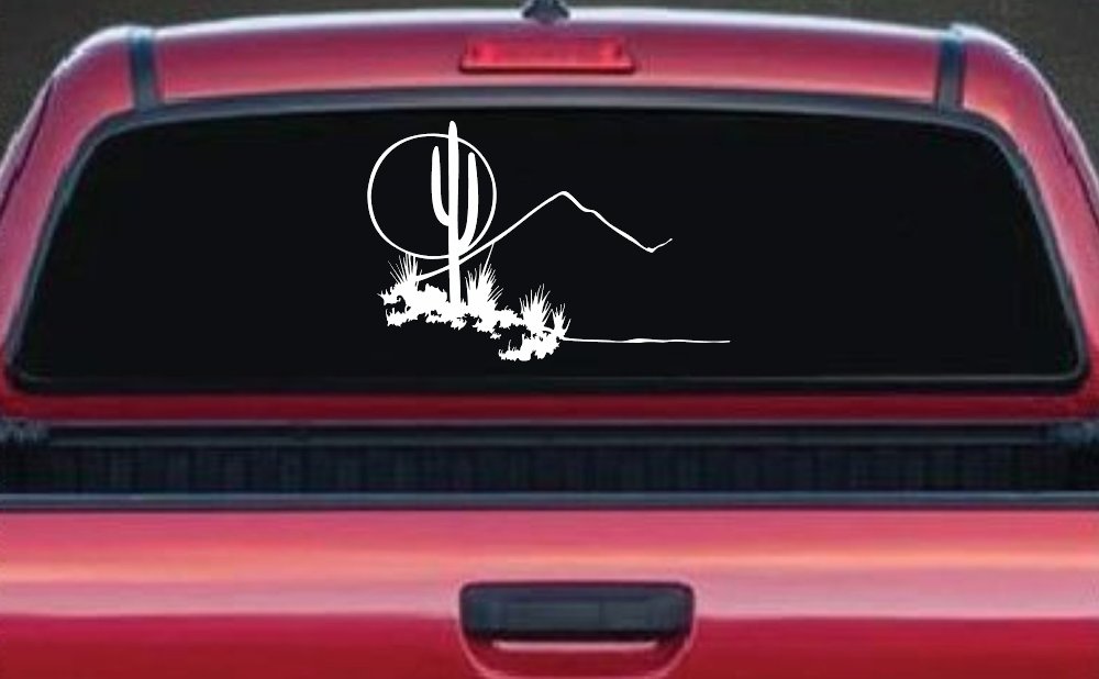 Western Desert Cactus Moon Scene Car or Truck Window Decal Sticker (White)