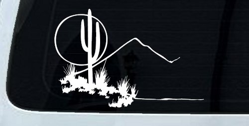 Western Desert Cactus Moon Scene Car or Truck Window Decal Sticker (White)