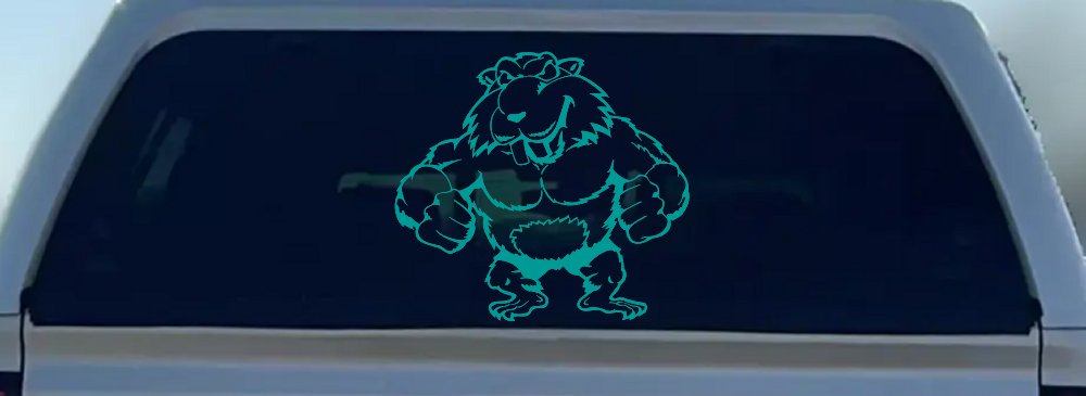 Muscular Beaver Car or Truck Window Decal Sticker (Turquoise)
