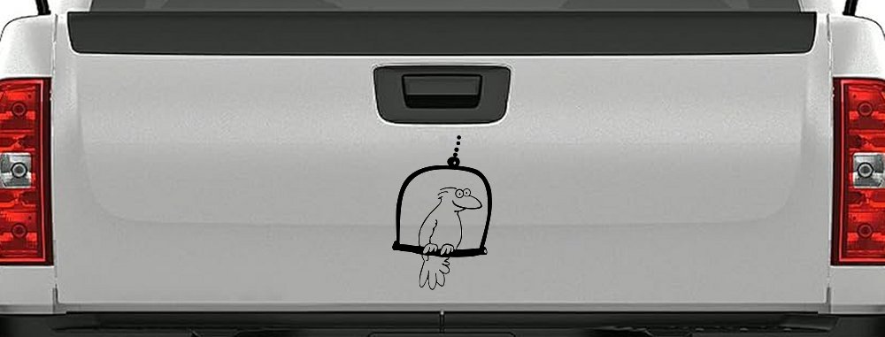 Cute Bird On Swing Car or Truck Window Decal Sticker (Black)