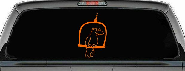 Cute Bird On Swing Car or Truck Window Decal Sticker (Orange)