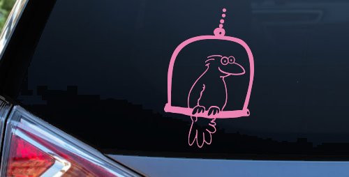Cute Bird On Swing Car or Truck Window Decal Sticker (Pink)
