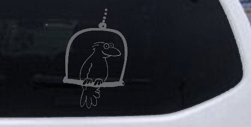Cute Bird On Swing Car or Truck Window Decal Sticker (Silver)