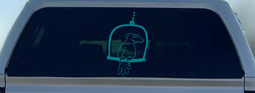 Cute Bird On Swing Car or Truck Window Decal Sticker (Turquoise Blue)