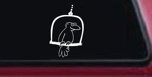 Cute Bird On Swing Car or Truck Window Decal Sticker (White)