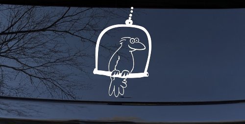 Cute Bird On Swing Car or Truck Window Decal Sticker (White)