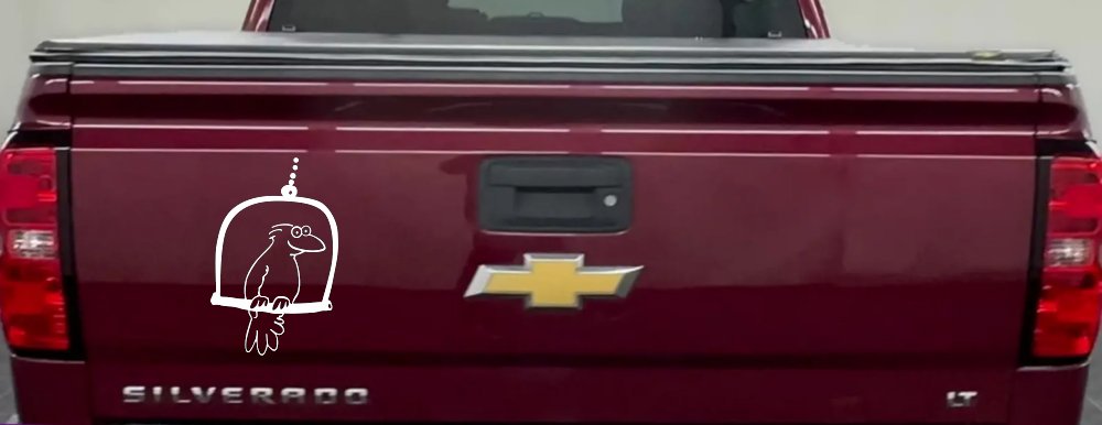 Cute Bird On Swing Car or Truck Window Decal Sticker (White)