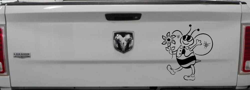 Cute Honey Bee with Flower Car or Truck Window Decal Sticker (Black)