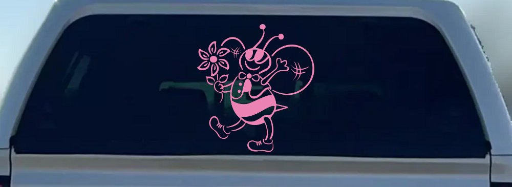 Cute Honey Bee with Flower Car Truck Window Vinyl Decal Sticker (Pink)