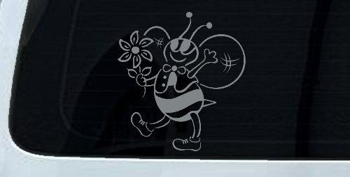 Cute Honey Bee with Flower Car Truck Window Vinyl Decal Sticker (Telegrey)