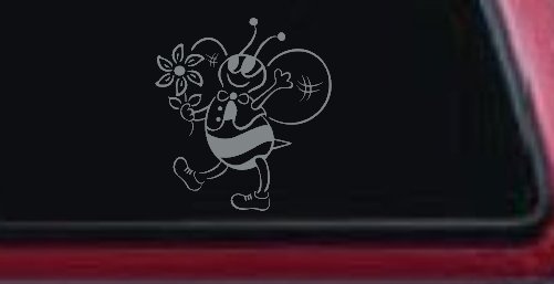 Cute Honey Bee with Flower Car or Truck Window Decal Sticker (Telegrey)