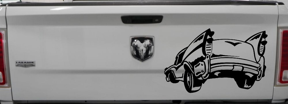 Classic Big Fin Muscle Car Car or Truck Window Decal Sticker (Black)