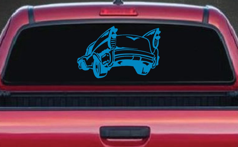 Classic Big Fin Muscle Car Car or Truck Window Decal Sticker (Blue)