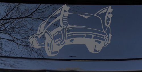 Classic Big Fin Muscle Car Car or Truck Window Decal Sticker (Silver)