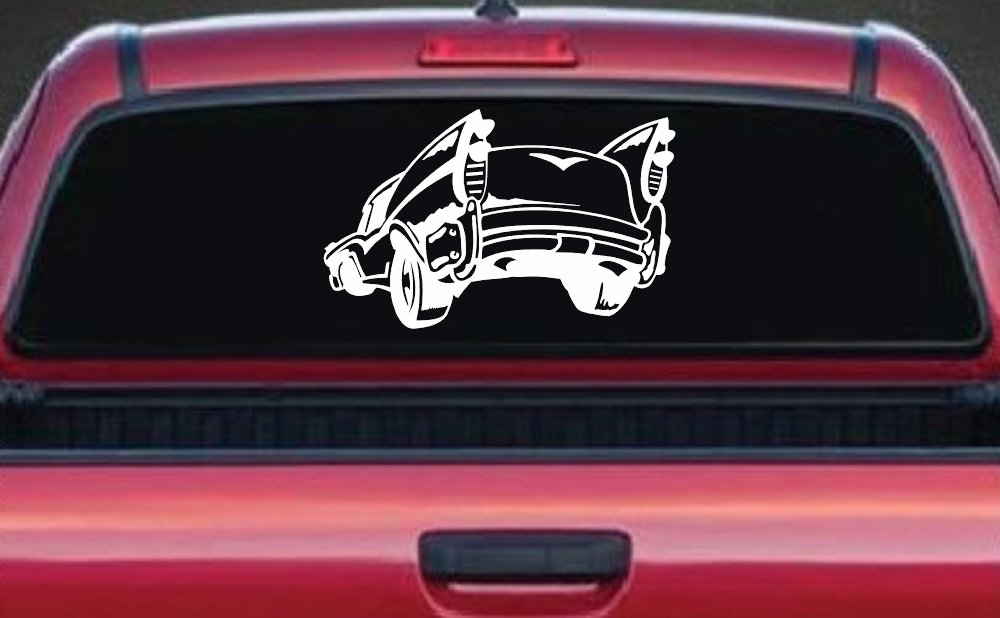 Classic Big Fin Muscle Car Car or Truck Window Decal Sticker (White)