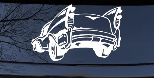Classic Big Fin Muscle Car Car or Truck Window Decal Sticker (White)
